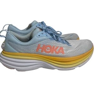 HOKA Bondi 8 “Summer Song” Running Shoes Blue Yellow Coral Cushioned Sneaker